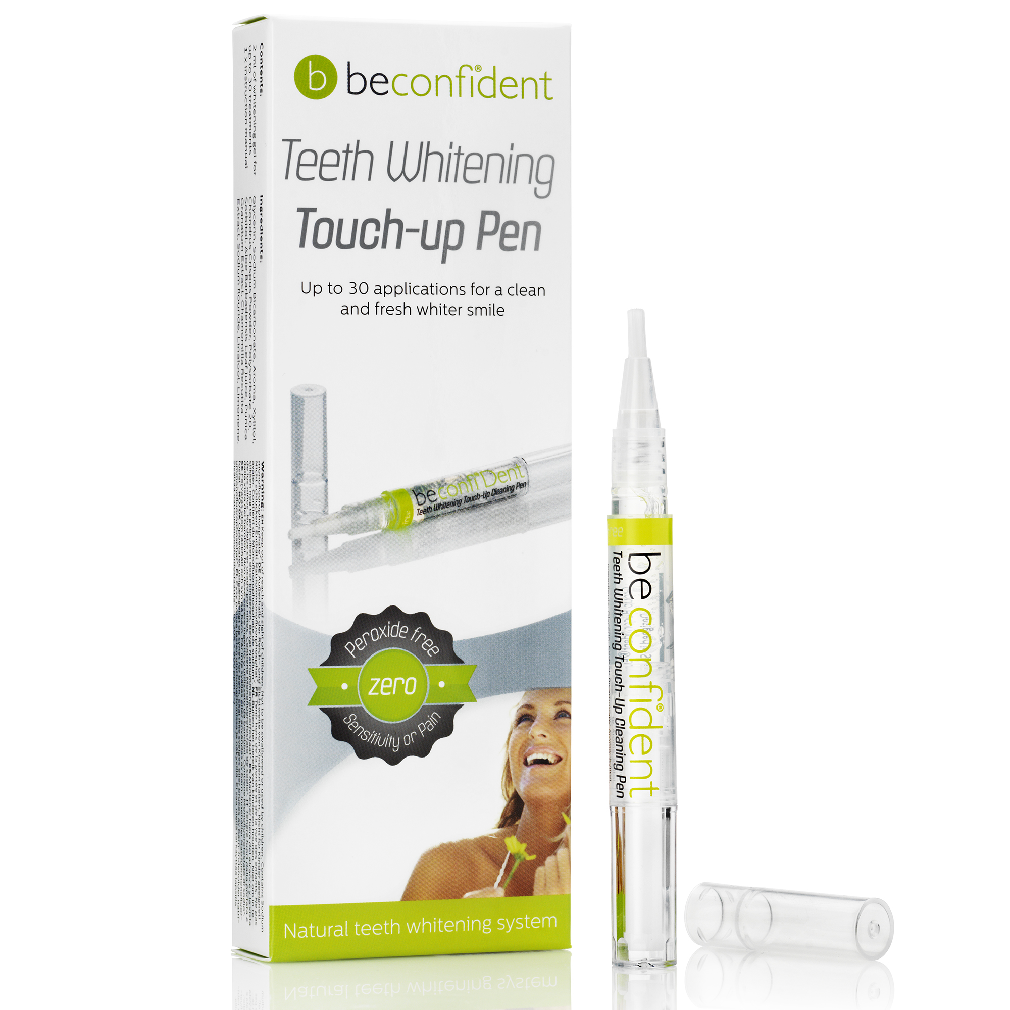 Beconfident Teeth Whitening Touch‑up Pen med f&ouml;rpackning.