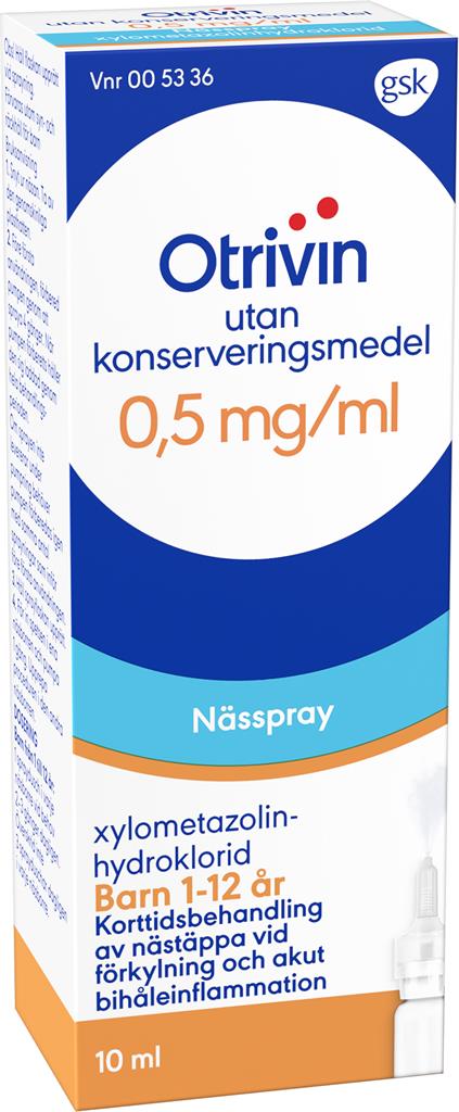 Bild på Otrivin utan konserveringsmedel, nässpray, lösning 0,5 mg/ml, 10 ml