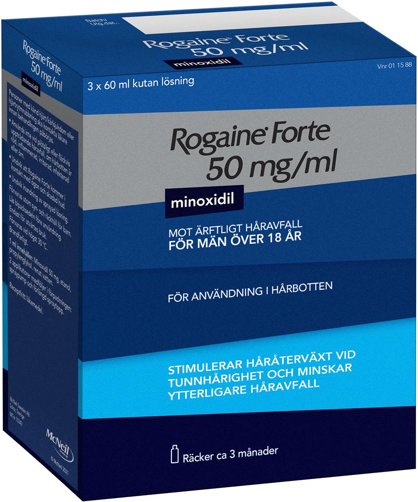 Bild på Rogaine forte, kutan lösning 50 mg/ml, 3 X 60 ml