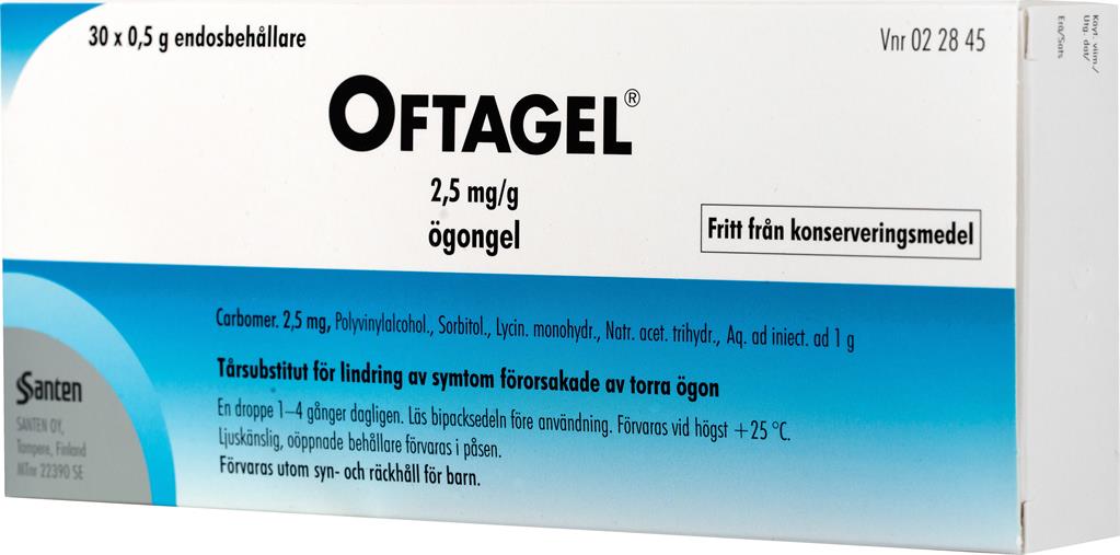 Bild på Oftagel, ögongel i endosbehållare 2,5 mg/g, 30 st