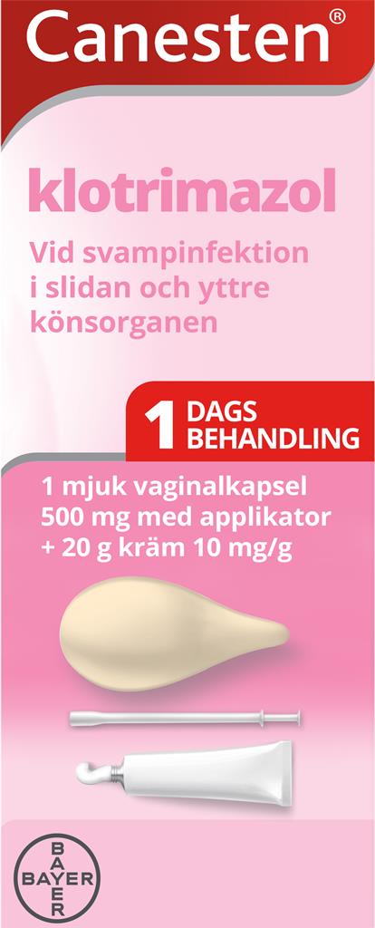 Bild på Canesten, vaginalkapsel, mjuk + kräm 500 mg + 10 mg/g, 1 st