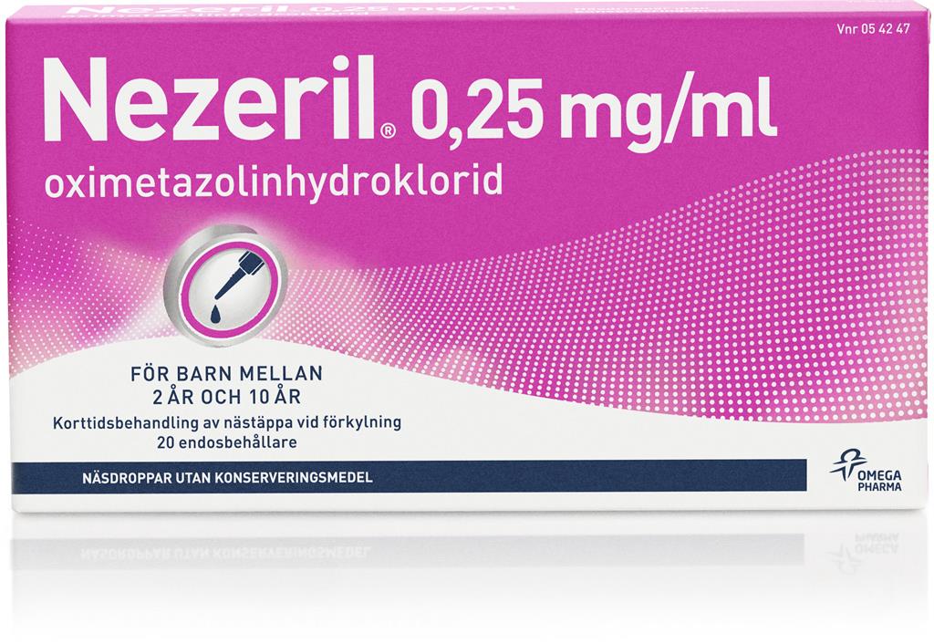 Bild på Nezeril, näsdroppar, lösning i endosbehållare 0,25 mg/ml, 2 X 10 X 0,1 ml