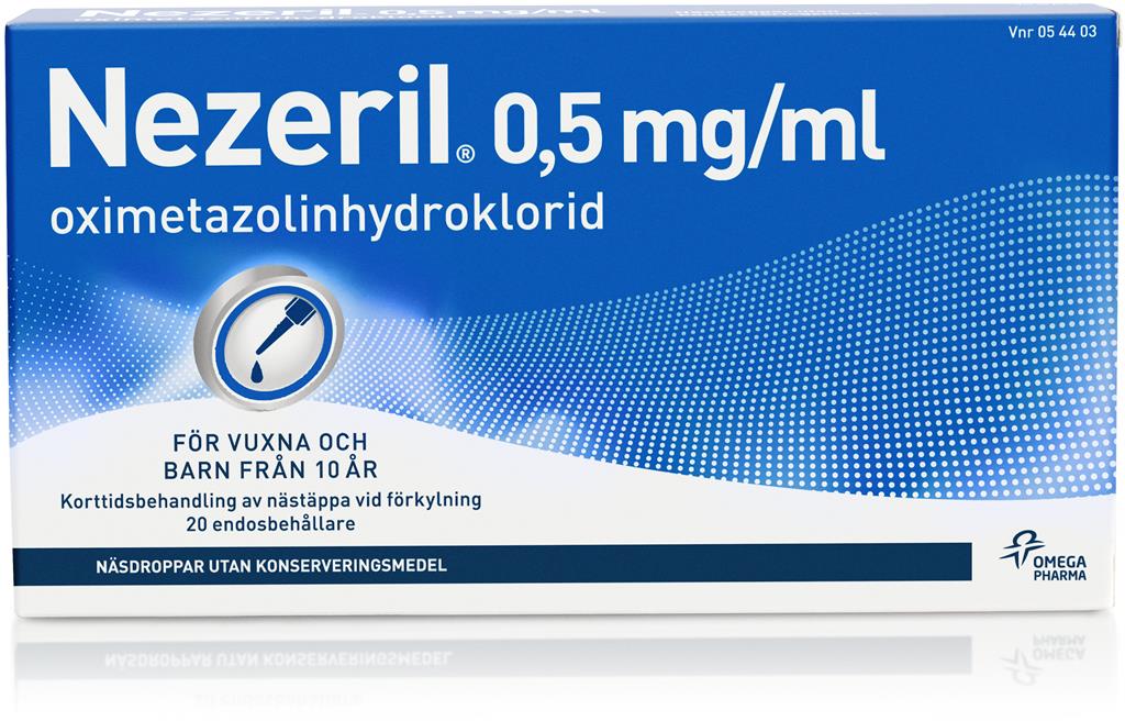 Bild på Nezeril, näsdroppar, lösning i endosbehållare 0,5  mg/ml, 2 X 10 X 0,1 ml