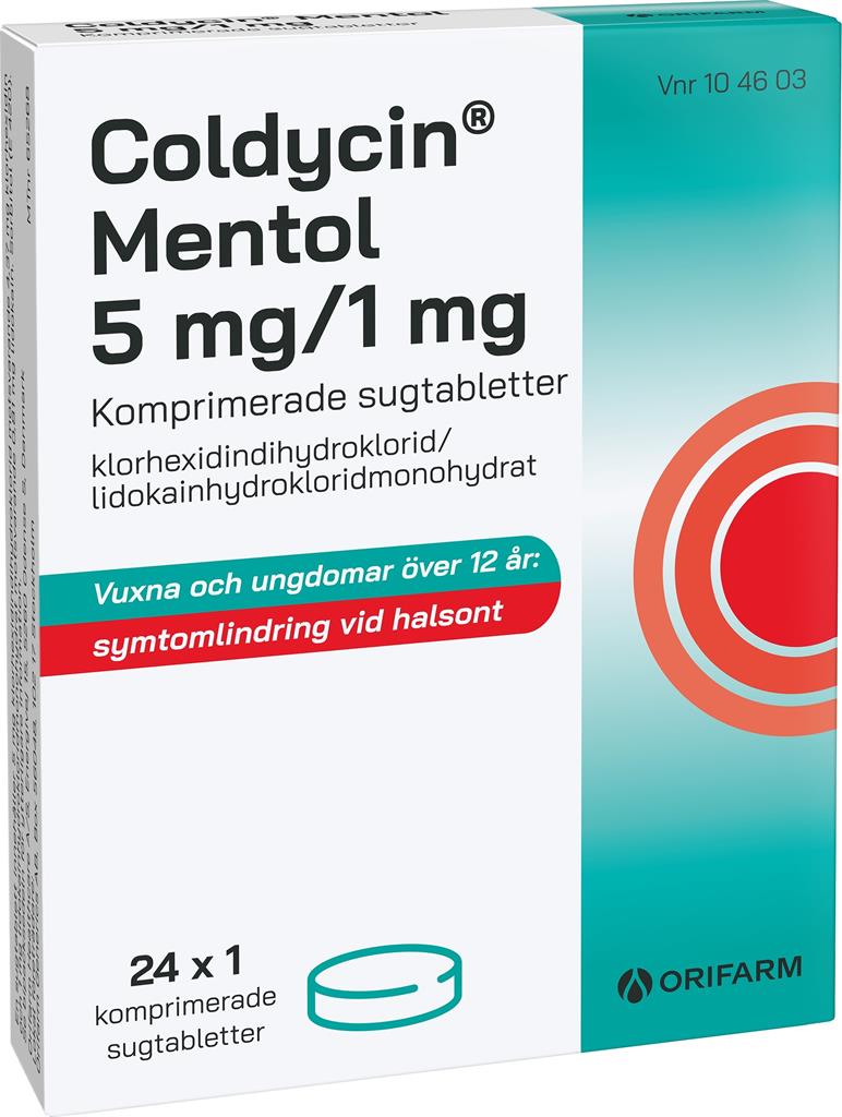 Bild på Coldycin Mentol, komprimerad sugtablett 5 mg/1 mg, 24 st