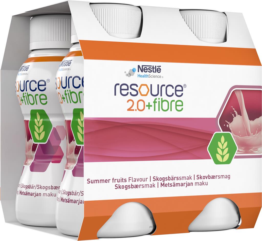 Bild på Resource 2,0 + fibre, drickfärdigt, komplett kosttillägg, skogsbär, 4 x 200 milliliter