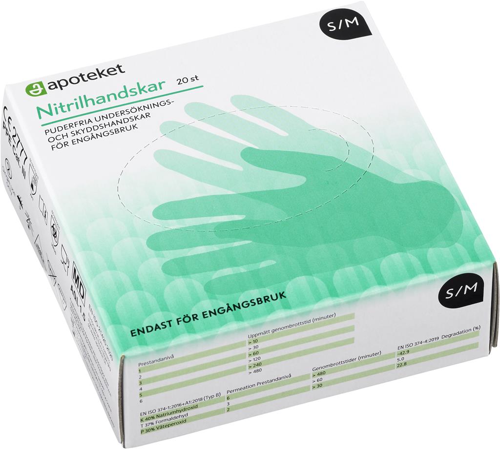 Bild på Apoteket Nitrilhandskar Vit S/M, 20 st