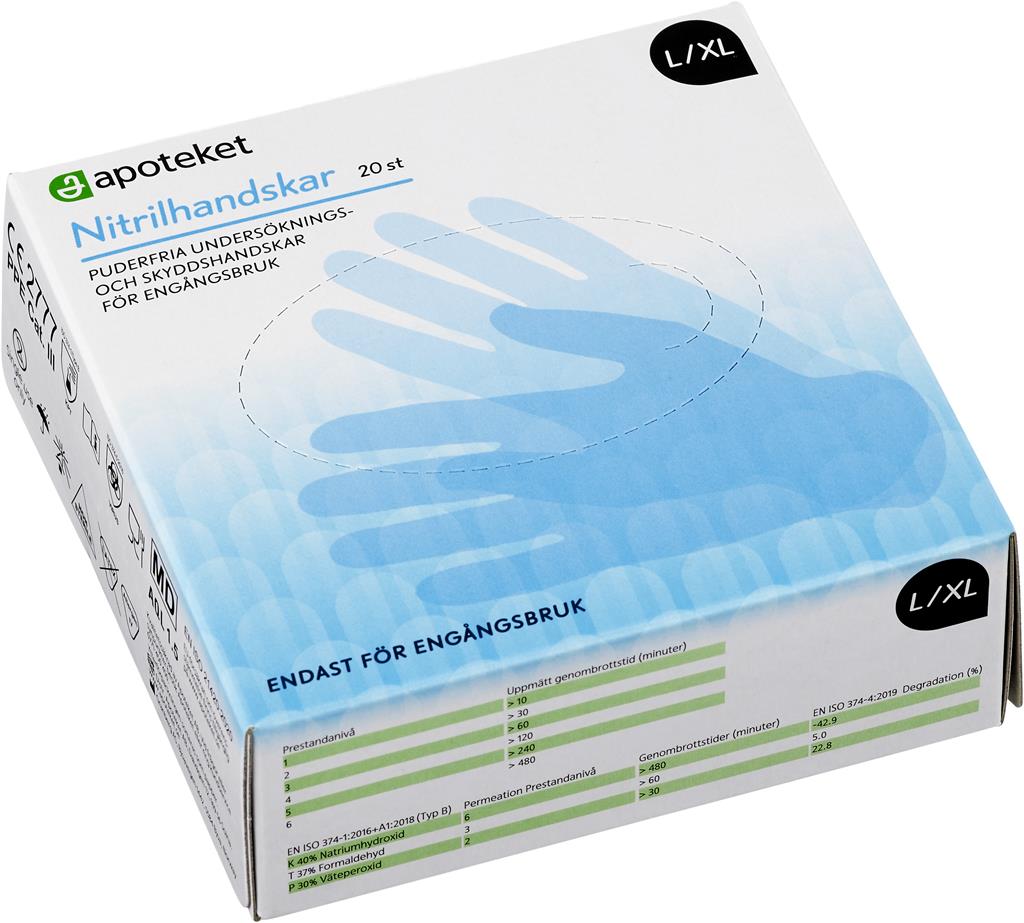 Bild på Apoteket Nitrilhandskar Vit L/XL, 20 st