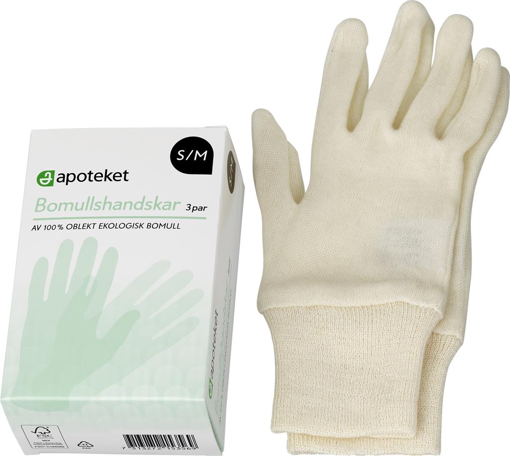 Bild på Apoteket Bomullshandskar S/M, 3 par