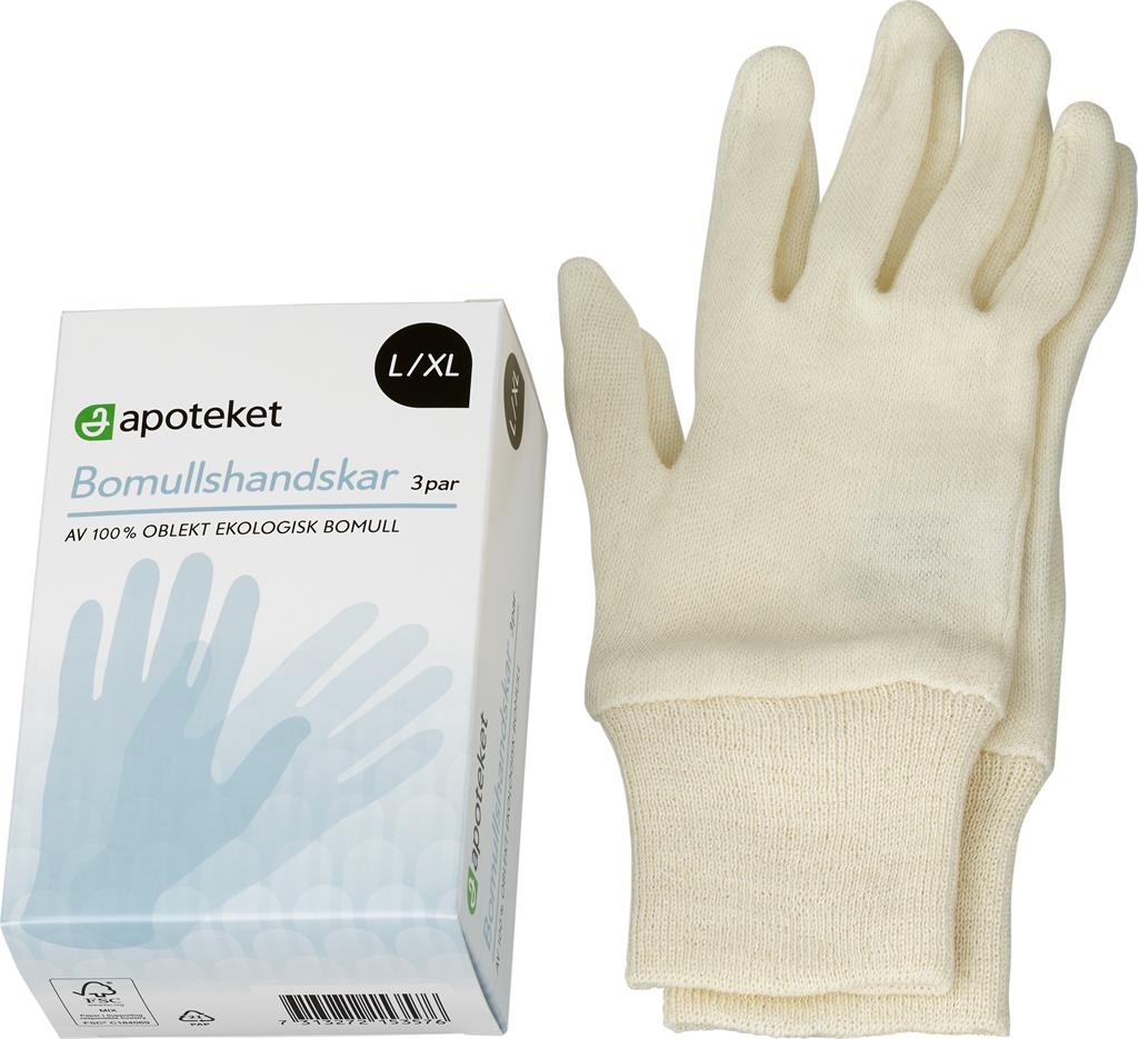 Bild på Apoteket Bomullshandskar L/XL, 3 par