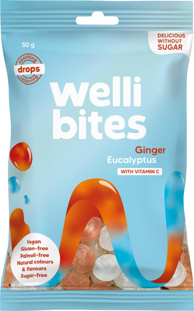 Bild på Wellibites Drops Ginger & Eucalyptus vitamin C, 50 g