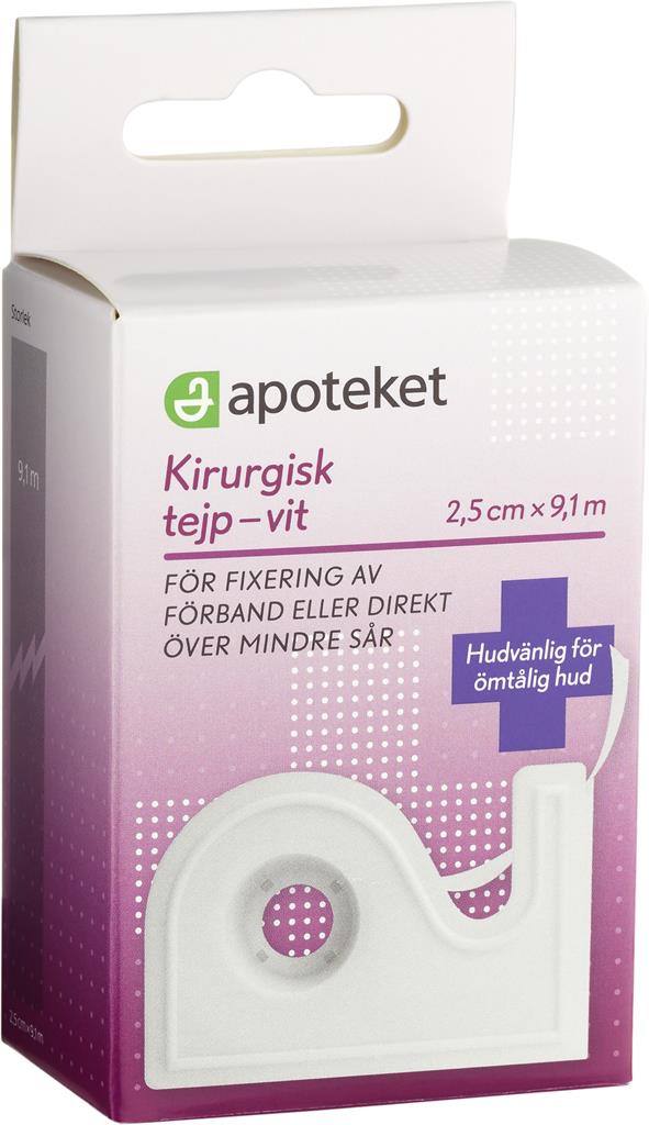 Bild på Apoteket Kirurgisk Tejp Vit 2,5 cm x 9,1 m, 1 st