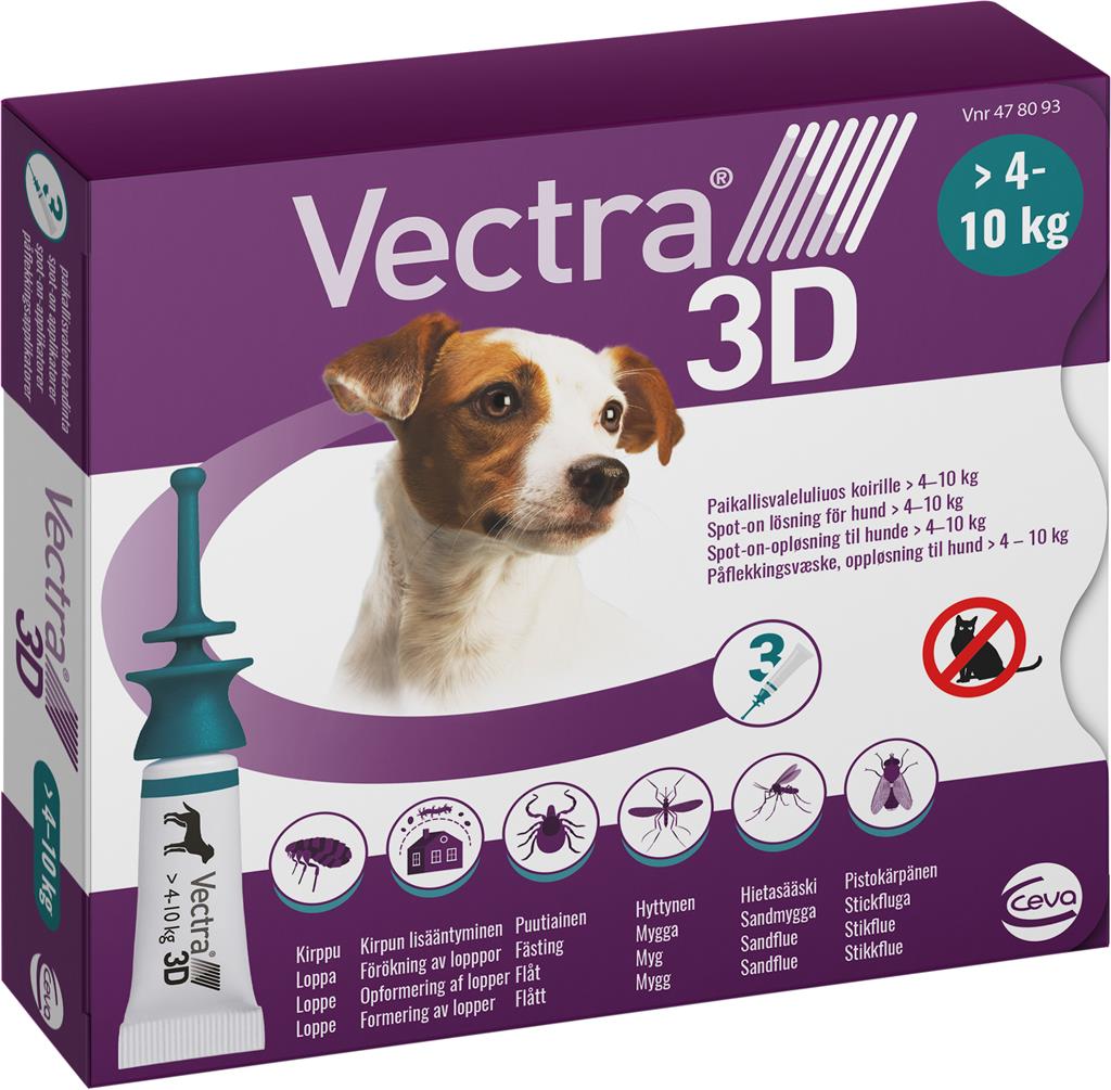 Bild på Vectra 3D för hund, 4-10 kg, spot-on, lösning, 3 X 1,6 ml