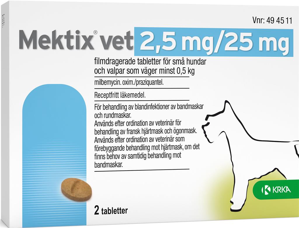 Bild på Mektix vet, filmdragerad tablett 2,5 mg/25 mg, 2 st