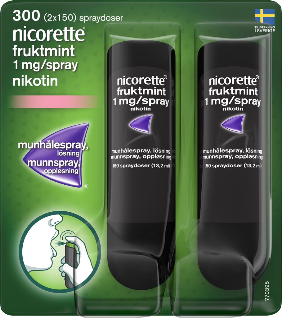 Bild på Nicorette Fruktmint, munhålespray, lösning 1 mg/spray, 2 X 150 doser