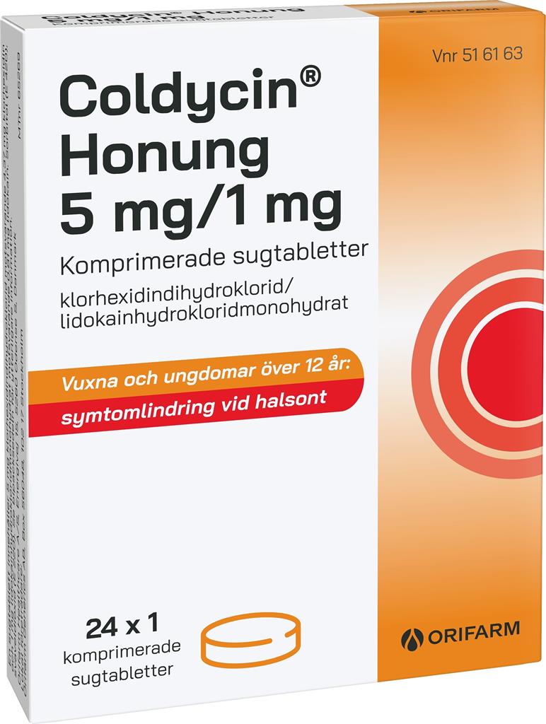Bild på Coldycin Honung, komprimerad sugtablett 5 mg/1 mg, 1 X 24 st