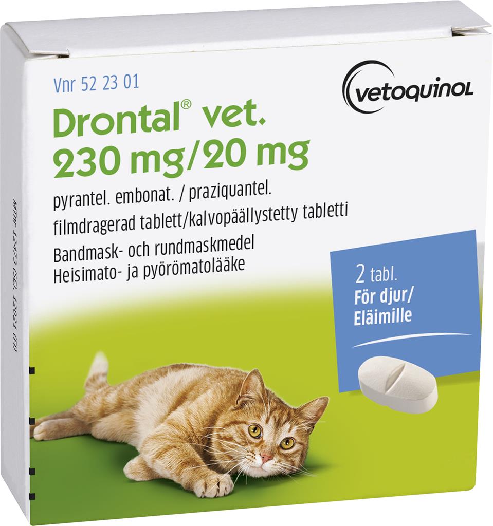 Bild på Drontal vet., filmdragerad tablett 230 mg/20 mg, 2 st