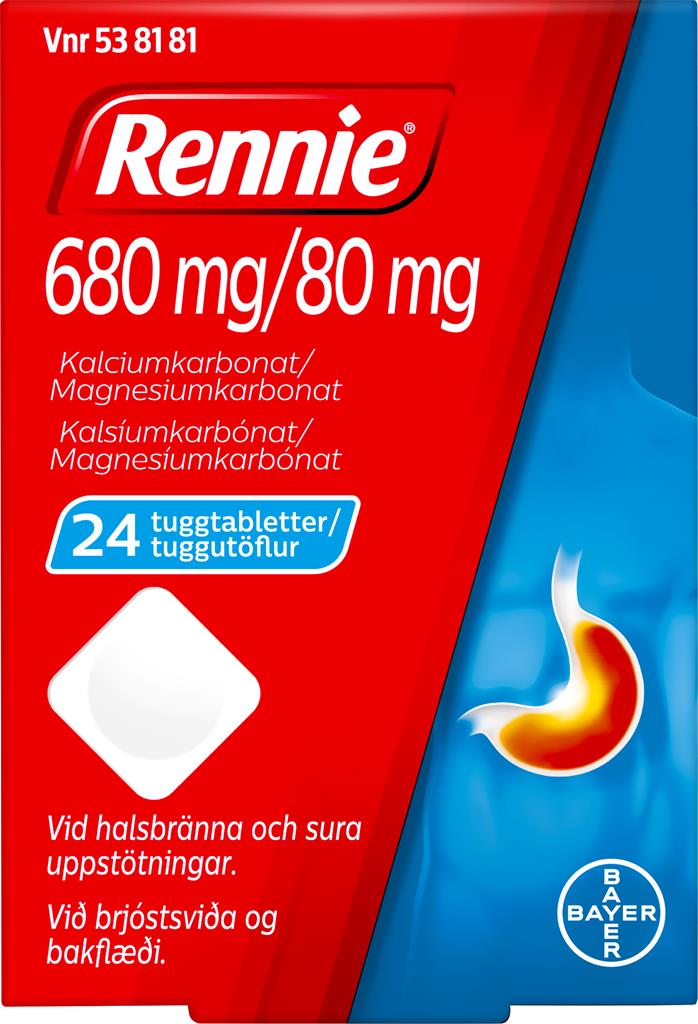 Bild på Rennie, tuggtablett 680 mg/80 mg, 24 st