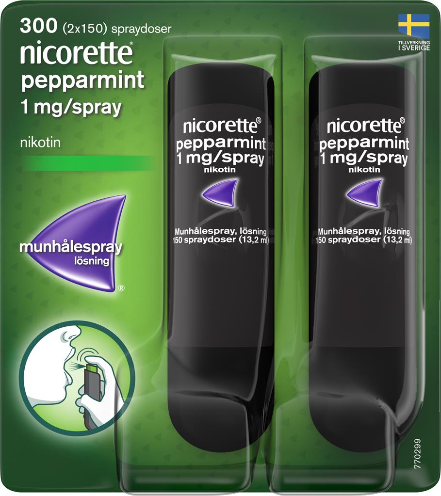 Bild på Nicorette Pepparmint, munhålespray, lösning 1 mg/spray, 2 X 150 doser