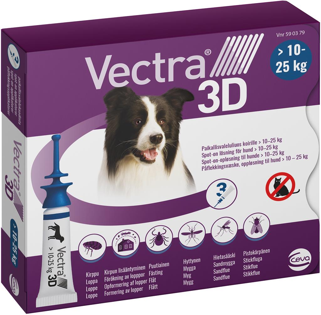 Bild på Vectra 3D för hund, 10-25 kg, spot-on, lösning, 3 X 3,6 ml