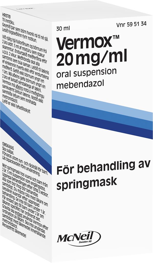 Bild på Vermox, oral suspension 20 mg/ml McNeil Sweden AB, 30 ml