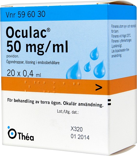 Oculac, ögondroppar, lösning i endosbehållare 50 mg/ml, 20 X 0,4 ml