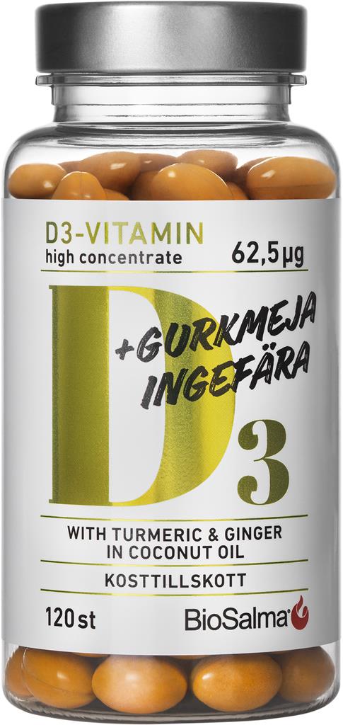 Bild på BioSalma  D3 VITAMIN GURKMEJA INGEFÄRA, 120 st