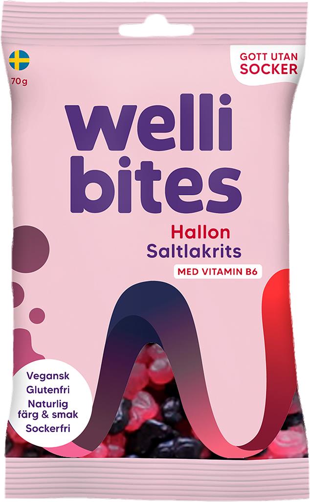 Bild på Wellibites Sockerfri vegangodis Hallon&Saltlak, 70 g