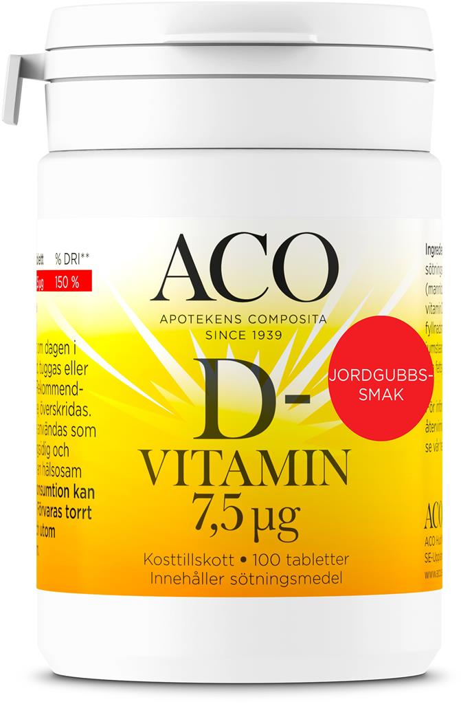 Bild på ACO D-vitamin 7,5 µg Jordgubbssmak, 100 st