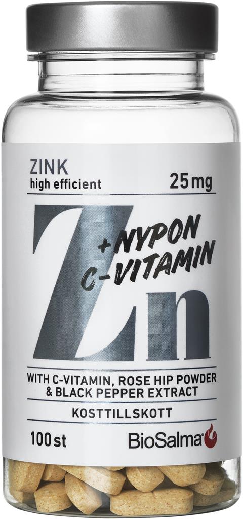 Bild på BioSalma Zink 25mg + C-vitamin & Nypon, 100 st