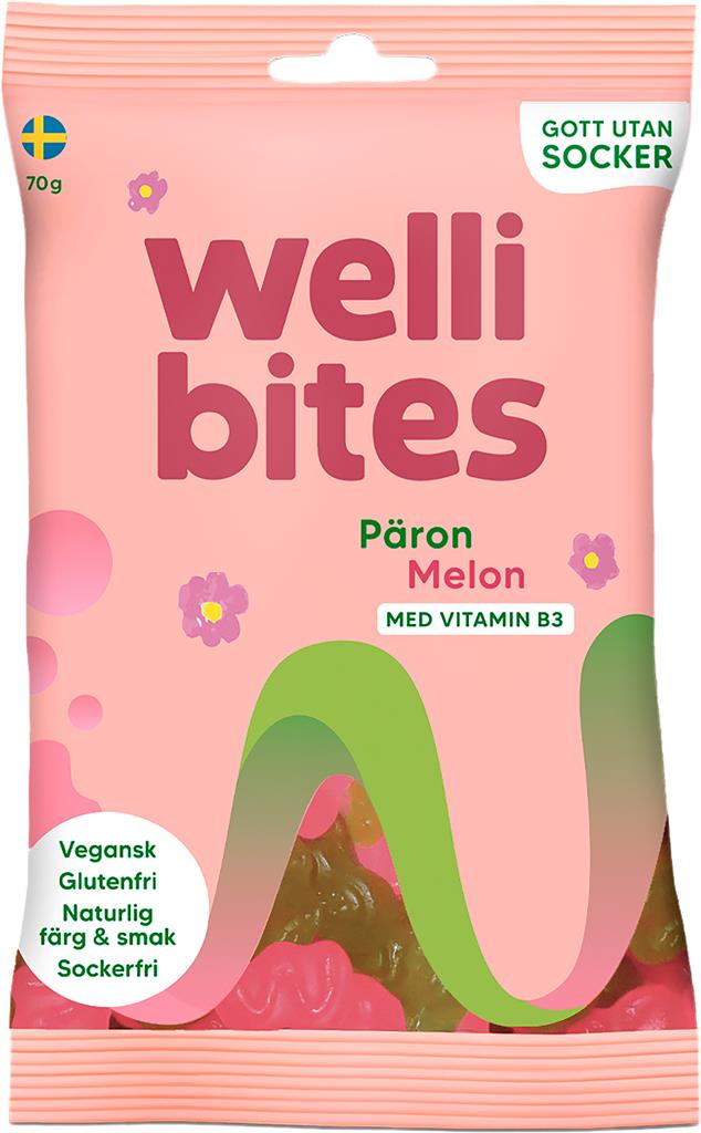 Bild på Wellibites Sockerfri vegangodis Päron&Melon, 70 g