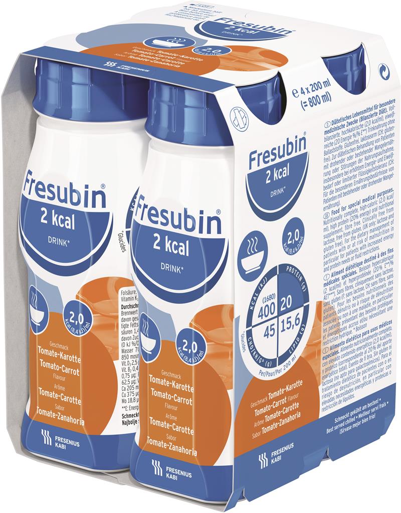 Bild på Fresubin 2 kcal DRINK, tomat/morot, komplett drickfärdigt kosttillägg, 4 x 200 milliliter