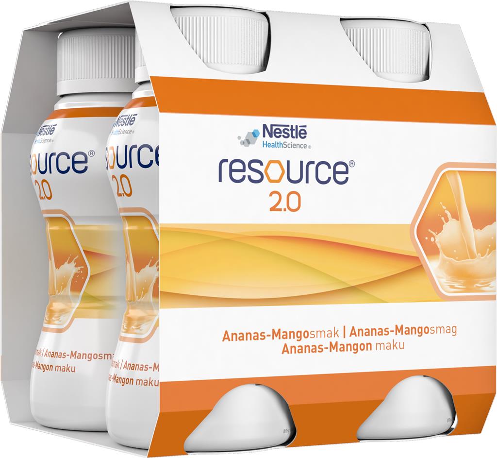 Bild på Resource 2,0, drickfärdigt, komplett kosttillägg, ananas-mango, 4 x 200 milliliter