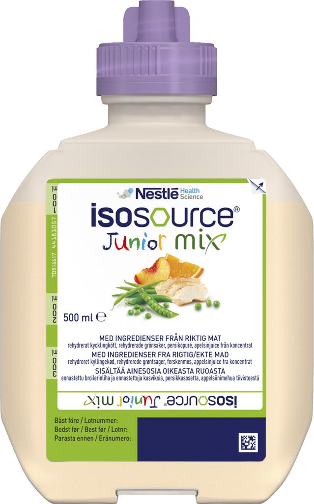 Bild på Isosource Junior Mix, sondnäring för barn,  neutral, förpackning Smart Flex, 12 x 500 milliliter