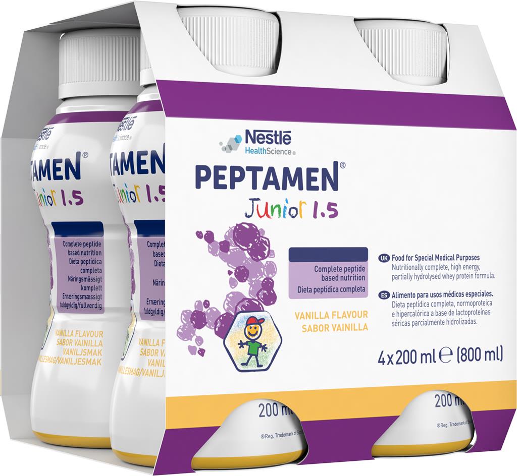 Bild på Peptamen Junior 1.5, komplett kosttillägg, vanilj, 4 x 200 milliliter