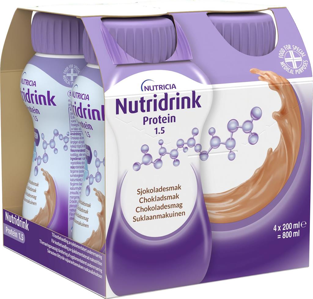 Bild på Nutridrink Protein, choklad, energi och proteinrikt kosttillägg, 4 x 200 milliliter