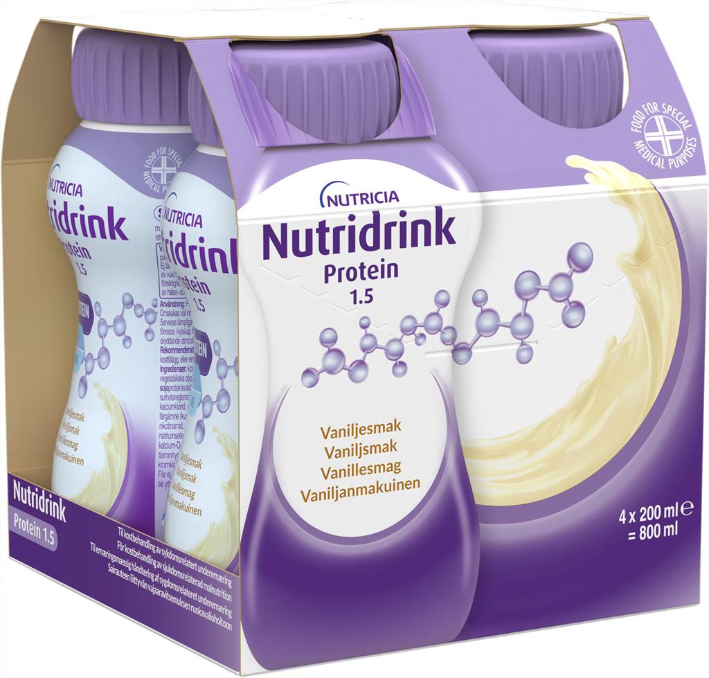 Bild på Nutridrink Protein, vanilj, energi och proteinrikt kosttillägg, 4 x 200 milliliter