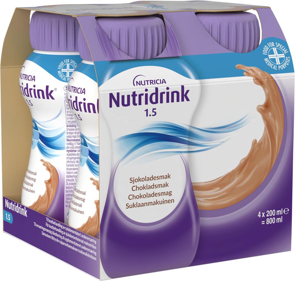 Bild på Nutridrink, choklad, energirikt, komplett kosttillägg, 4 x 200 milliliter