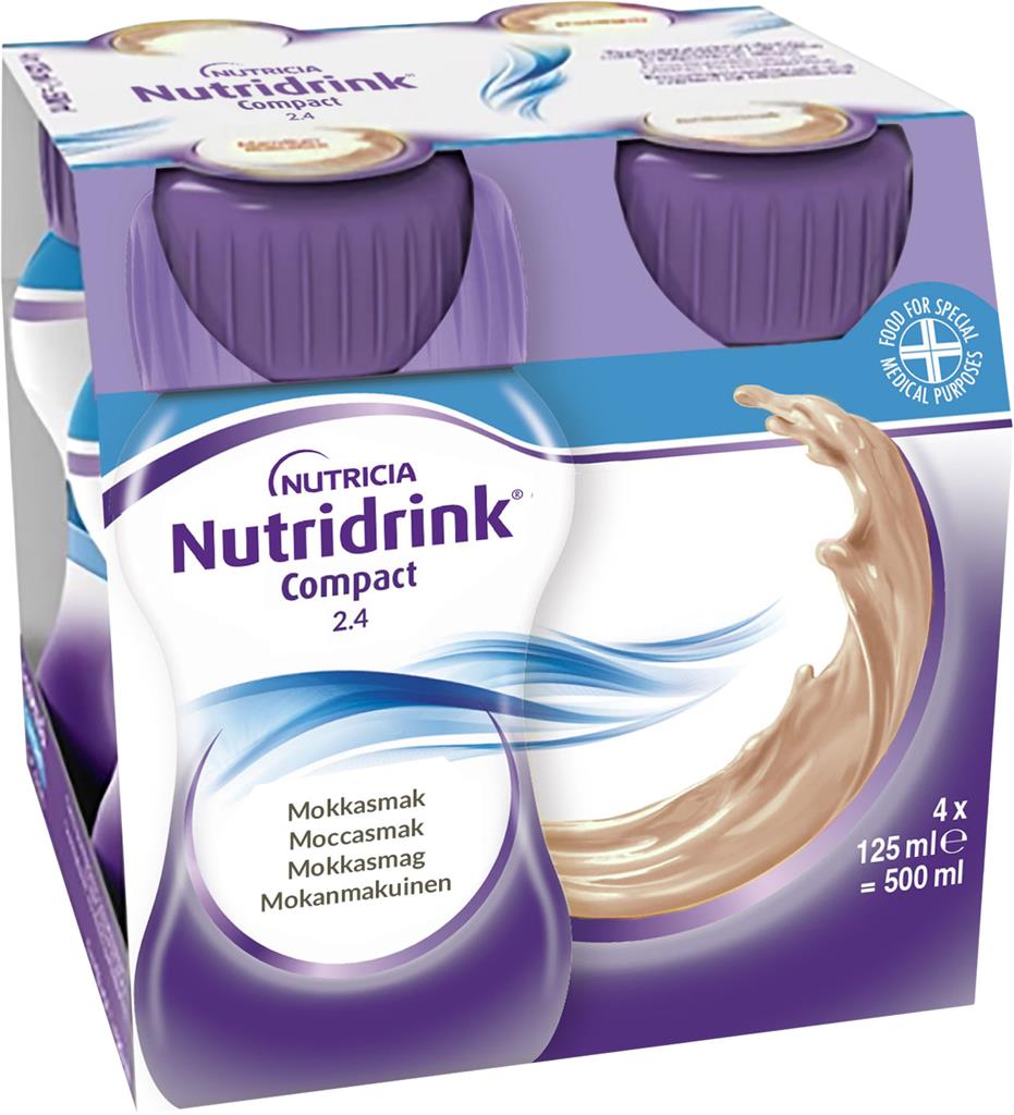 Bild på Nutridrink Compact, mocca, energirikt, komplett kosttillägg i liten volym, 4 x 125 milliliter