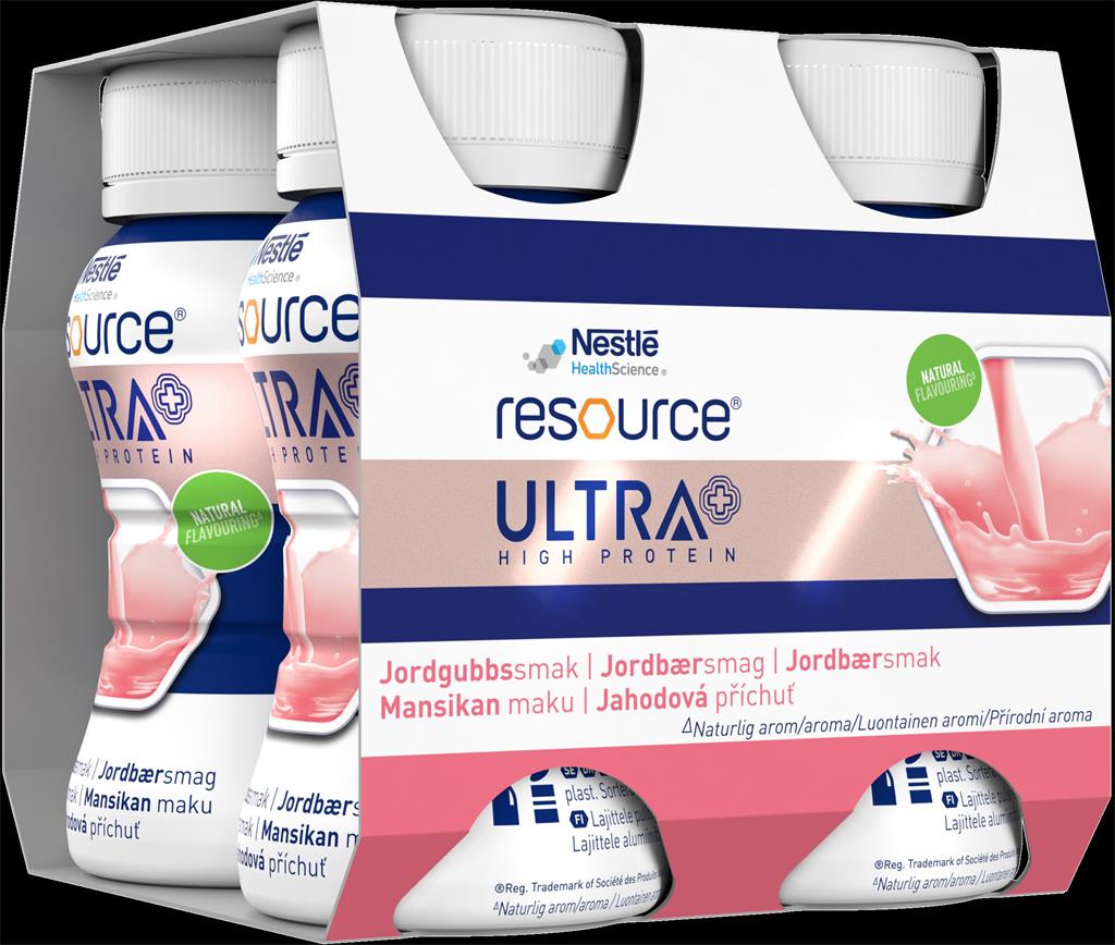 Bild på Resource Ultra, icke komplett kosttillägg, jordgubb, 4 x 125 milliliter
