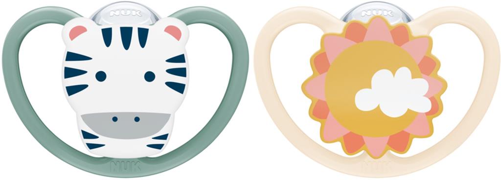 Bild på NUK Space Napp 6-18 Månader Grön/Rosa 2p, 2 st