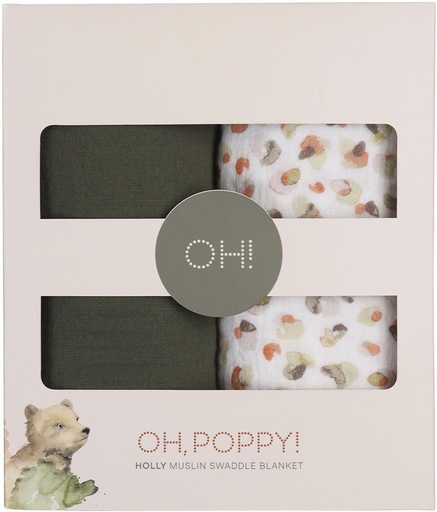 Bild på Oh, Poppy! Muslinfilt vanilj/skogsgrön, 2 st