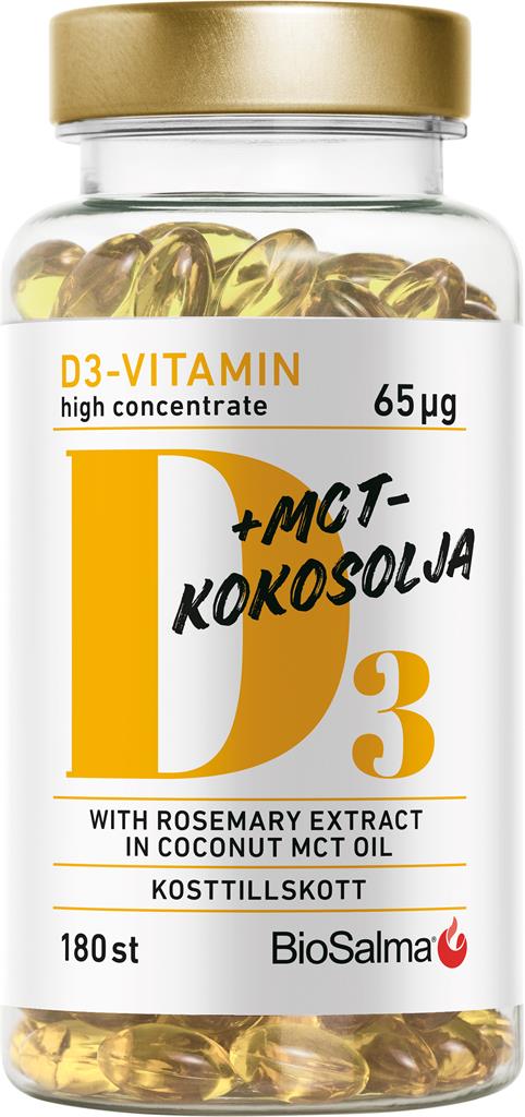 Bild på BioSalma D3-vitamin 65μg i MCT-kokosolja, 180 st