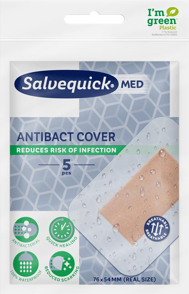Bild på SalvequickMED Antibact Cover 7,6 x 5,4 cm, 5 st