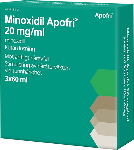 Minoxidil Apofri, kutan lösning 20 mg/ml, 3 X 60 ml