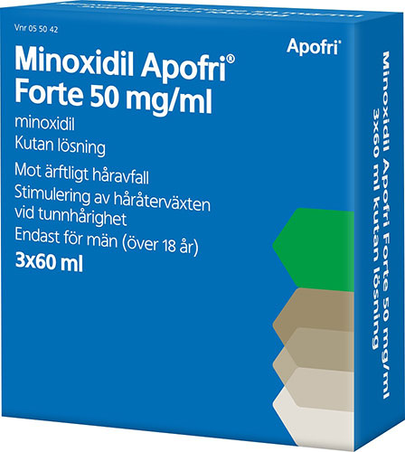Minoxidil Apofri Forte, kutan lösning 50 mg/ml, 3 X 60 ml