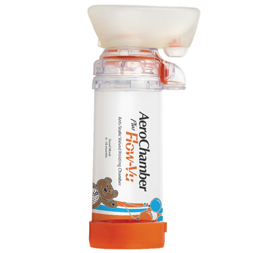 Bild på AeroChamber Plus Flow-Vu andningsbehållare med mask, liten 0-18 månader(orange, 1 styck