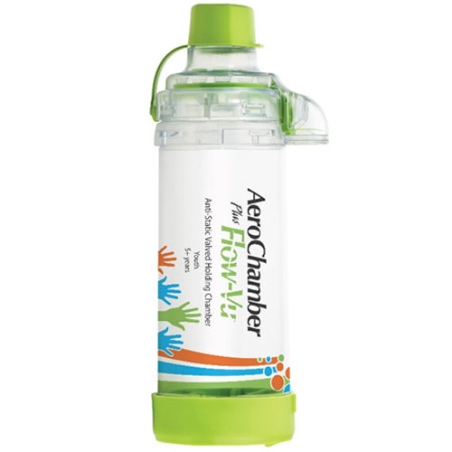 Bild på AeroChamber Plus Flow-Vu andningsbehållare med munstycke barndesign (grön), 1 styck