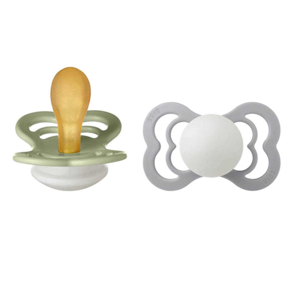 Bild på BIBS Pacifier Supreme Latex stl2 Sage GLOW/Cloud GLOW, 2 st