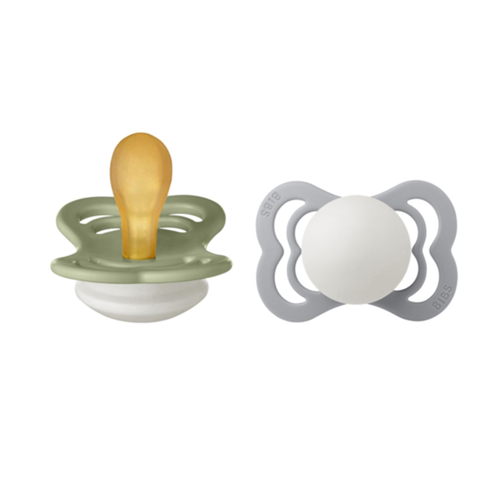 Bild på BIBS Pacifier Supreme Latex stl1 Sage GLOW/Cloud GLOW, 2 st