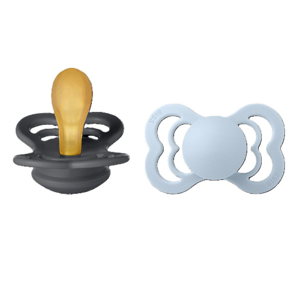 Bild på BIBS Supreme Pacifier Latex stl2 Iron/Baby Blue, 2 st